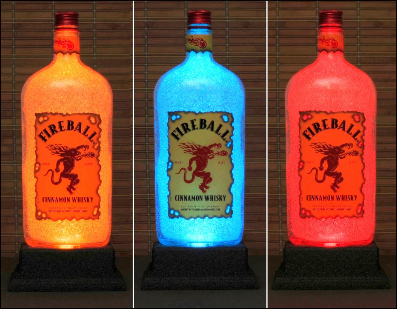 Fireball Cinnamon Whiskey Color Changing Bottle Lamp Bar Light LED Remote Controlled Eco Friendly LED -Bodacious Bottles-
