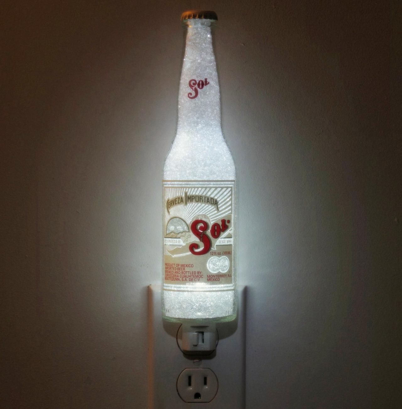 Sol Beer 12oz Night Light Accent Lamp Eco Led Diamond Like Glass Crystal Coating On Interior