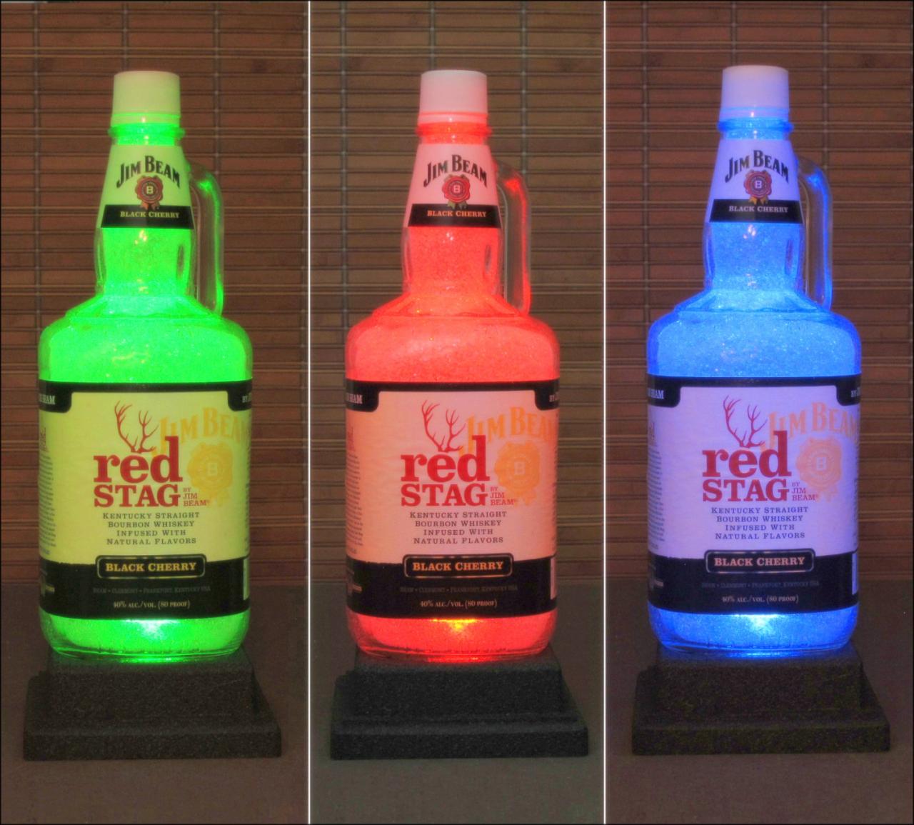 Big 1.75 Liter Jim Beam Red Stag Bourbon Whiskey Bottle Lamp Color Changing Remote Controlled LED Bar Light -Bodacious Bottles-