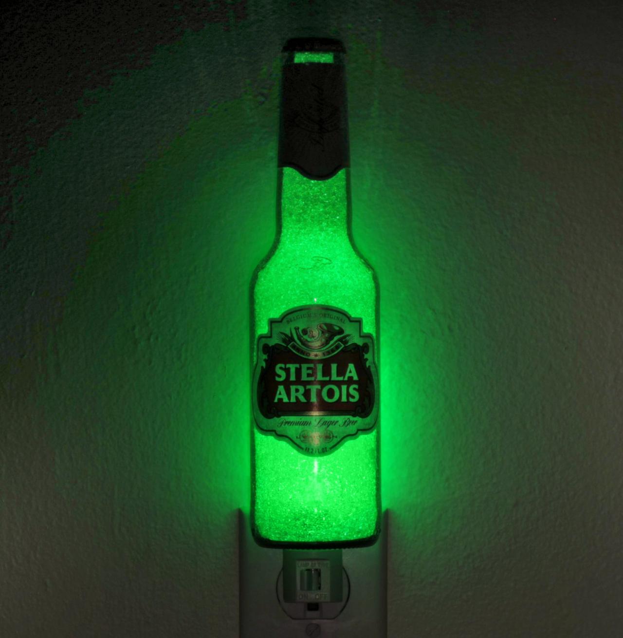 Stella Artois12oz Night Light / Accent Lamp- Video Demo- Eco Led..."diamond Like" Glass Crystal Coating On Interior