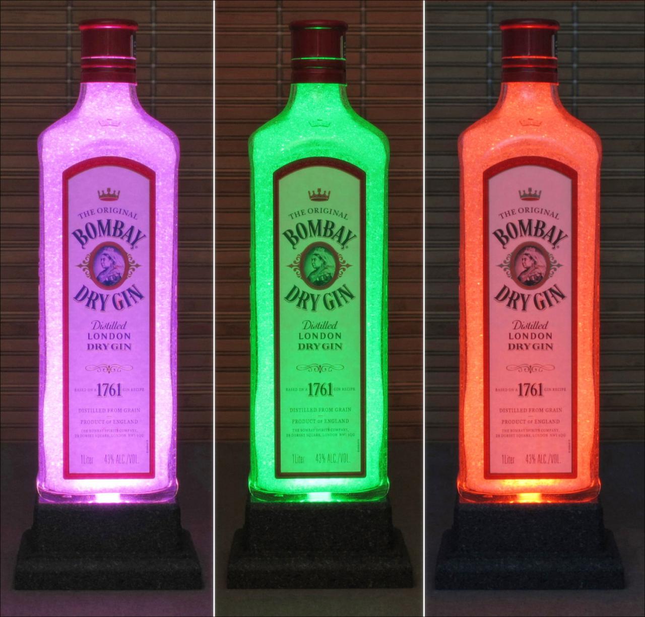 Bombay London Gin Color Changing Led Remote Controlled Bottle Lamp Light Eco Friendly Rgb Led England