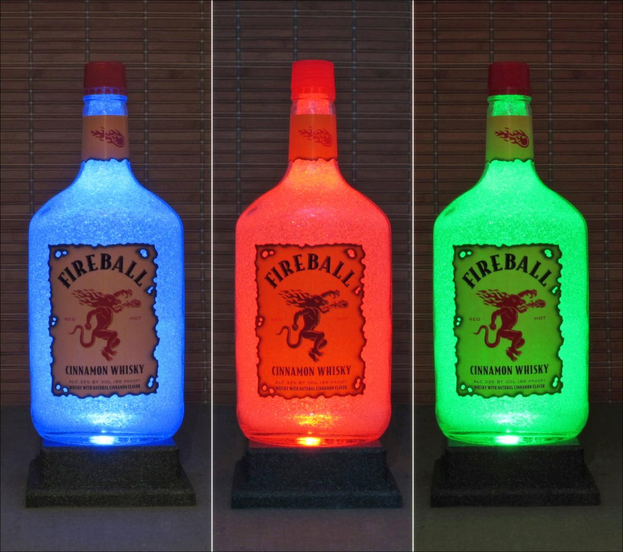 Big 1.75 Liter Fireball Cinnamon Whiskey Bottle Lamp Color Changing Remote Controlled LED Bar Light -Bodacious Bottles-