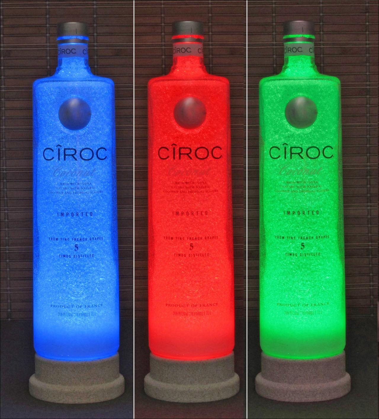 Ciroc Coconut French Vodka Big 1.75 Liter Remote Led Color Change Bottle Lamp Bar Light Mancave