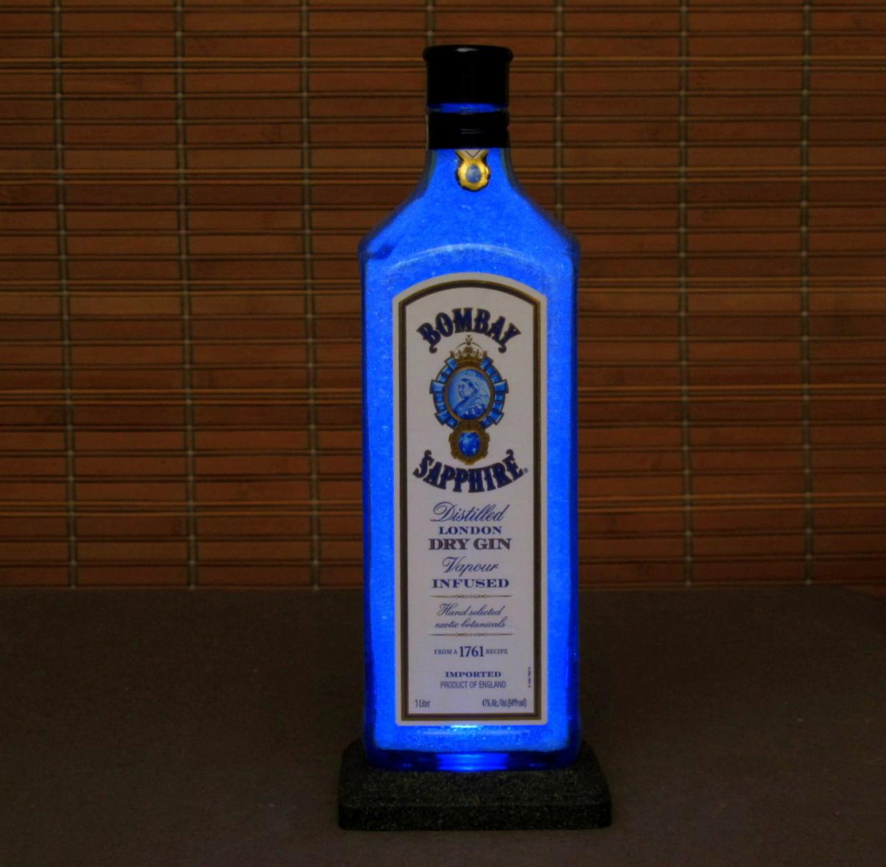 Bombay Sapphire Gin Bottle Lamp Bar Light LED nightlight bar mancave kitchen decor accent lamp