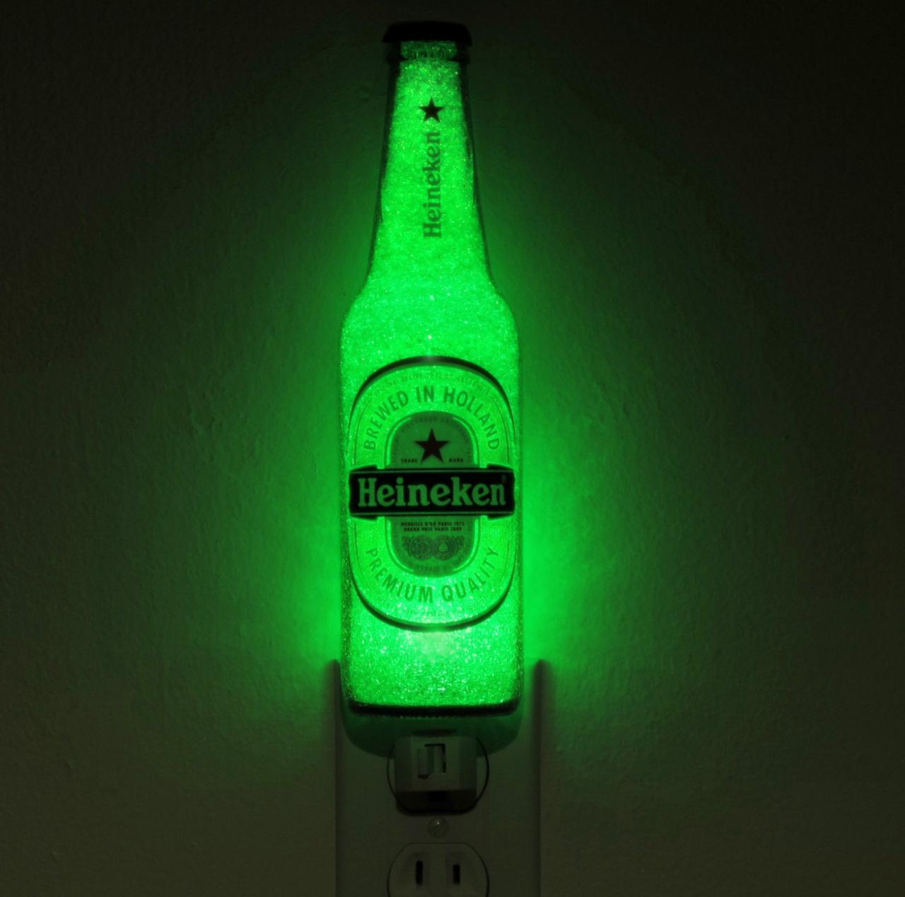 Heineken Beer LED Night Light 12oz Bottle Lamp Glow Bar Man Cave Light