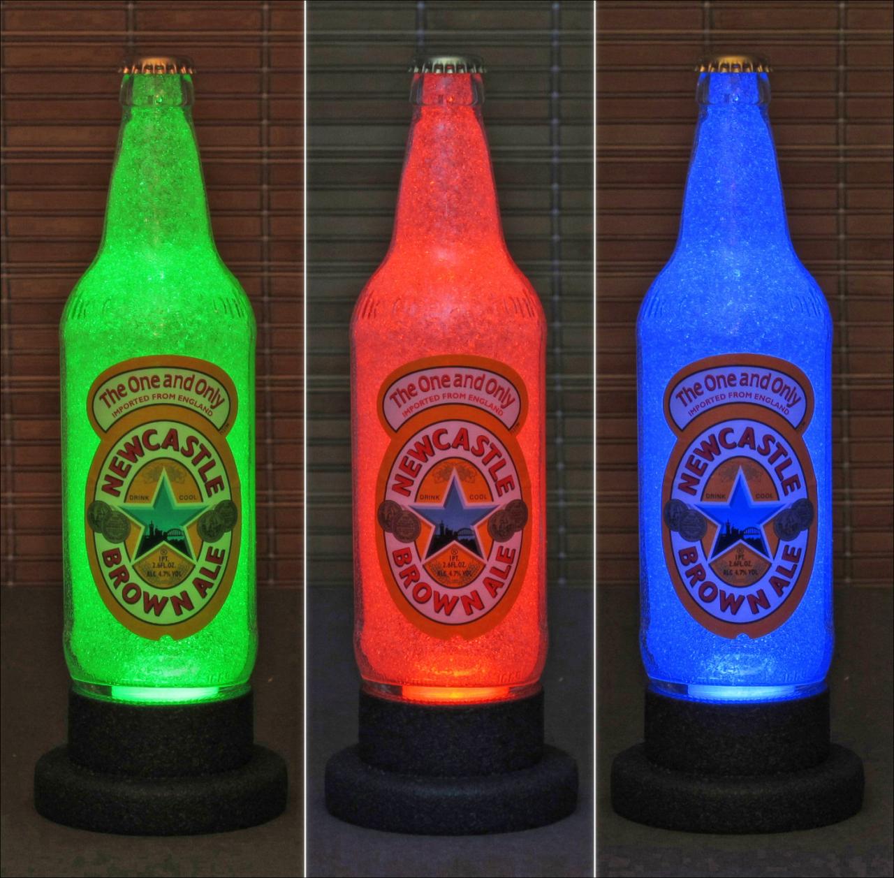New Castle Brown Ale Beer 18oz LED Color Changing Bottle Lamp Remote Bar Light Pub