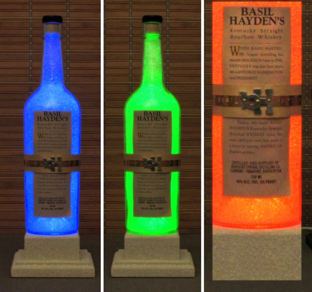 Basil Hayden Kentucky Whiskey Color Changing Led Remote Controlled Eco Led Bottle Lamp/bar Light / Intense Glow -bodacious Bottles-