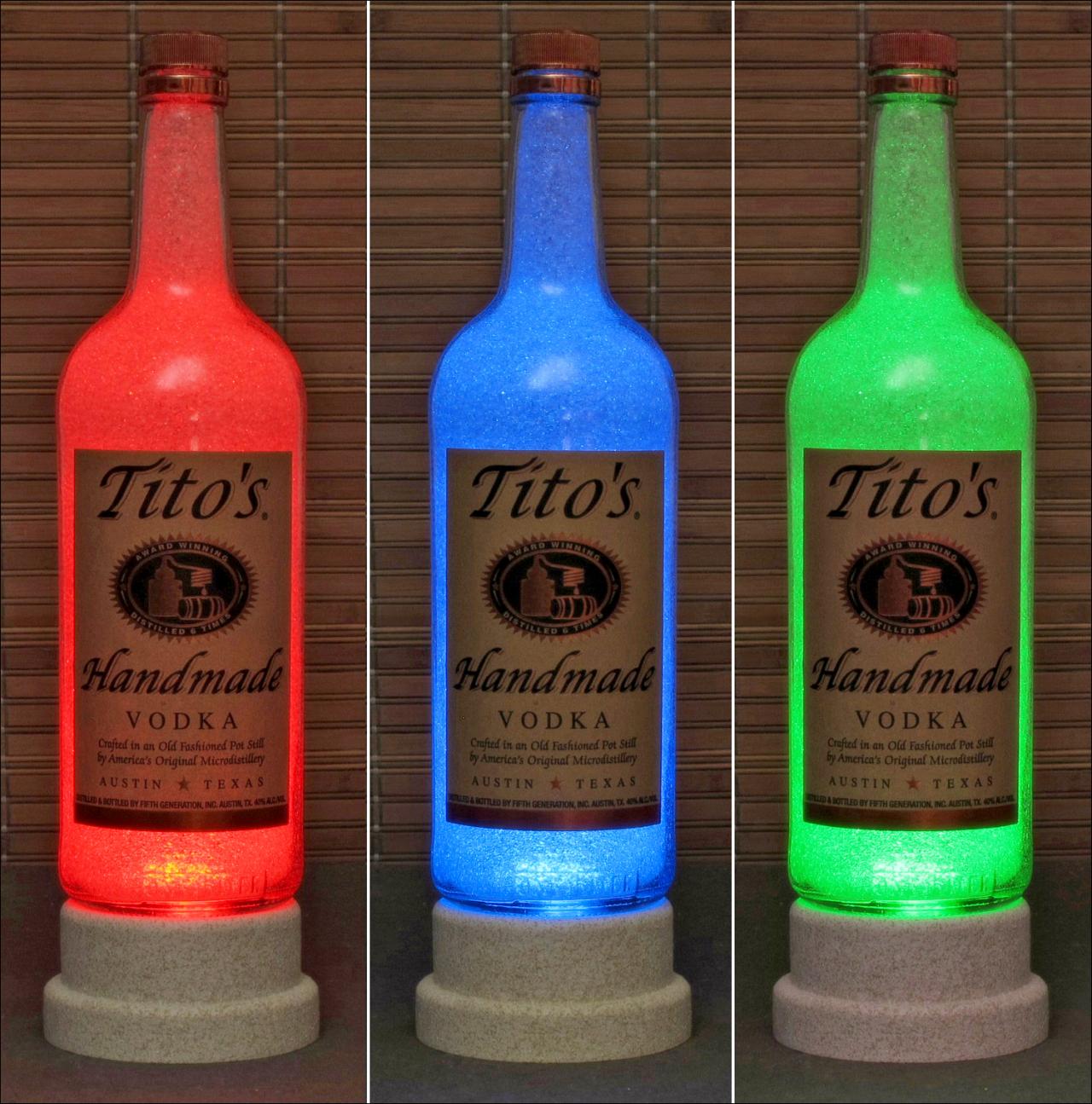 Tito's Handmade Texas Vodka Color Changing LED Remote Controlled Bottle Lamp Bar Light Fathers Day Bodacious Bottles-