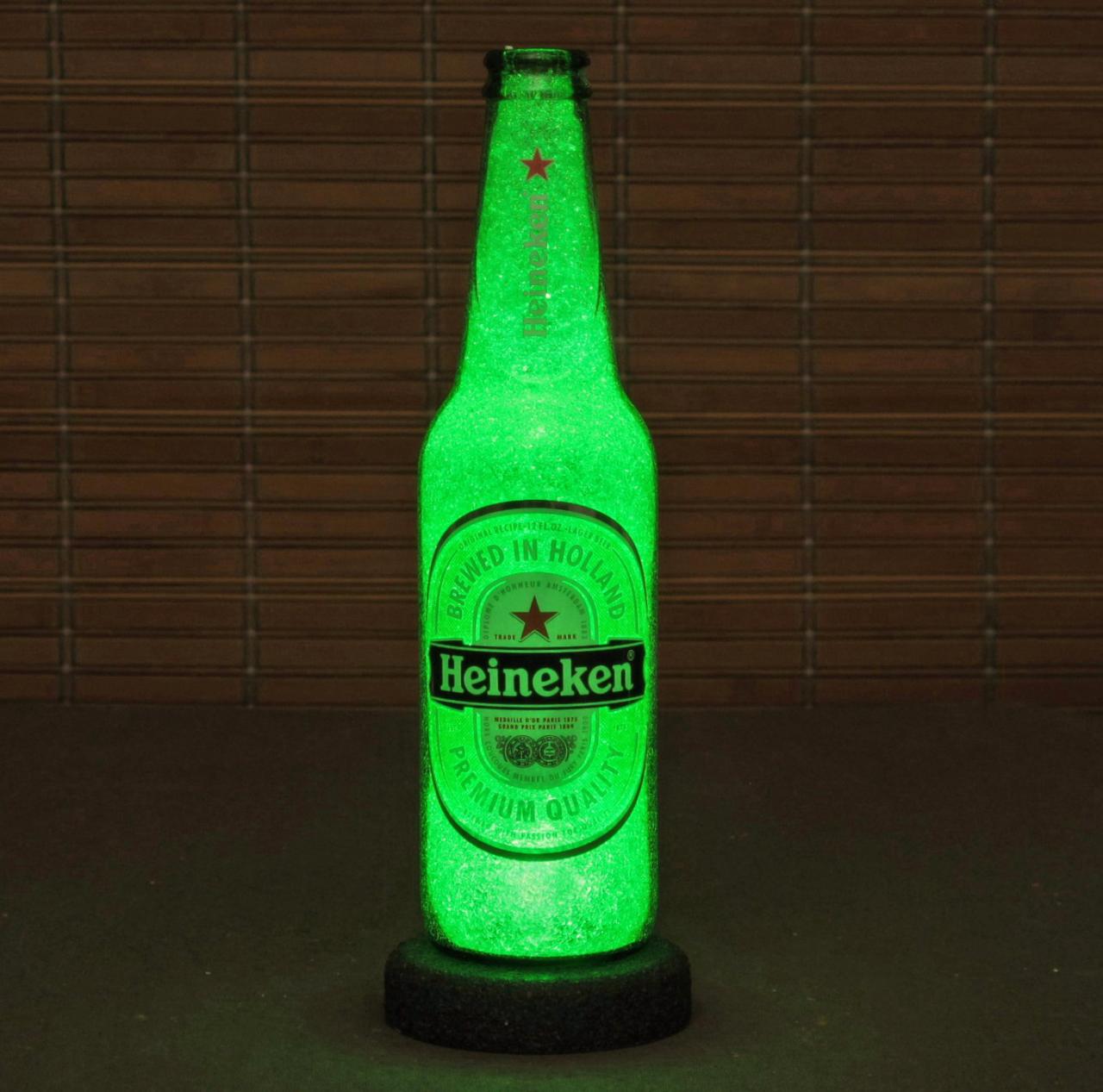 Heineken 12oz Beer Bottle Accent Lamp Night Light Bar Man Cave Sign Glow Sparkle Holland