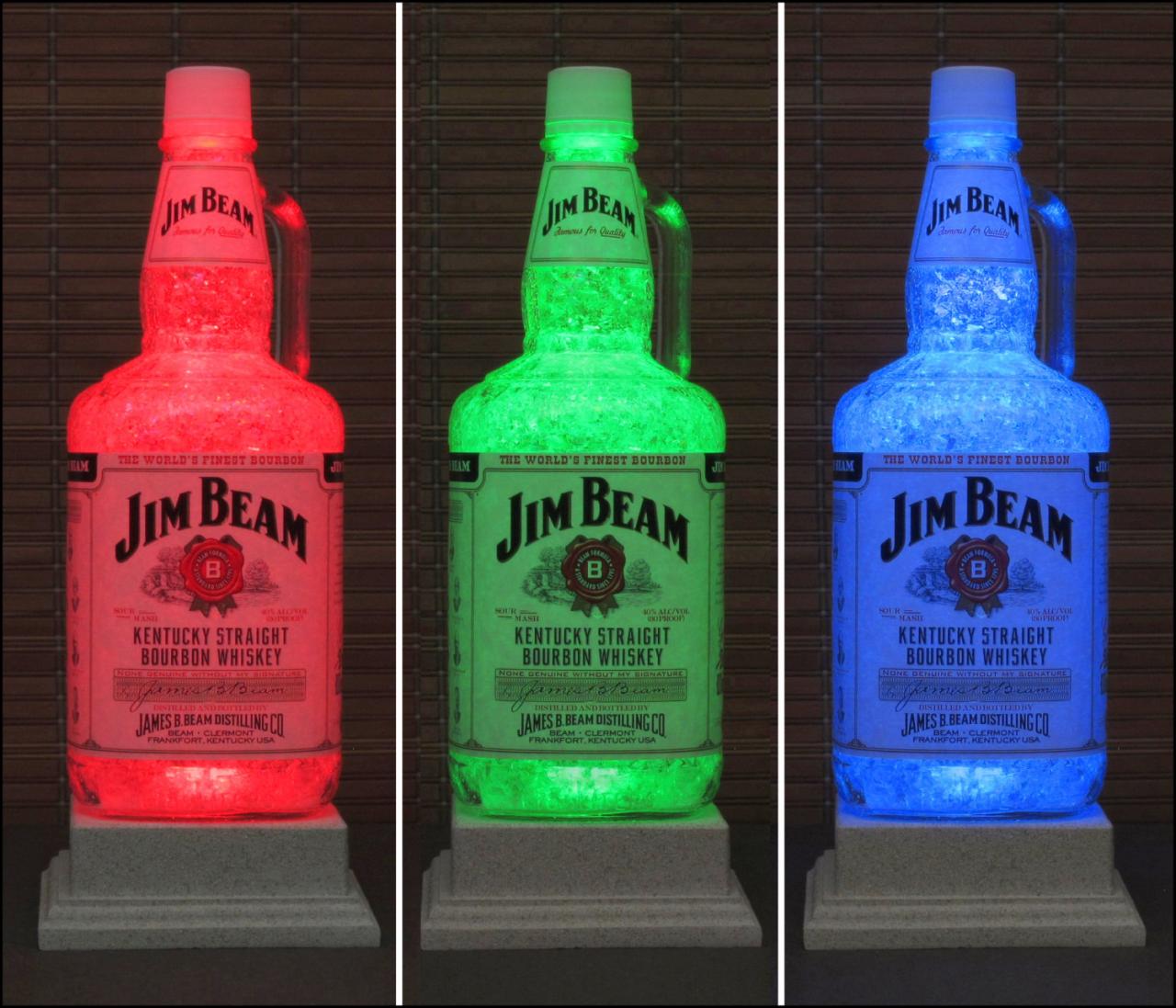 Big 1.75 Liter Jim Beam Bourbon Whiskey Bottle Lamp Color Changing Remote Controlled Eco Friendly LED Bar Lamp Light -Bodacious Bottles-