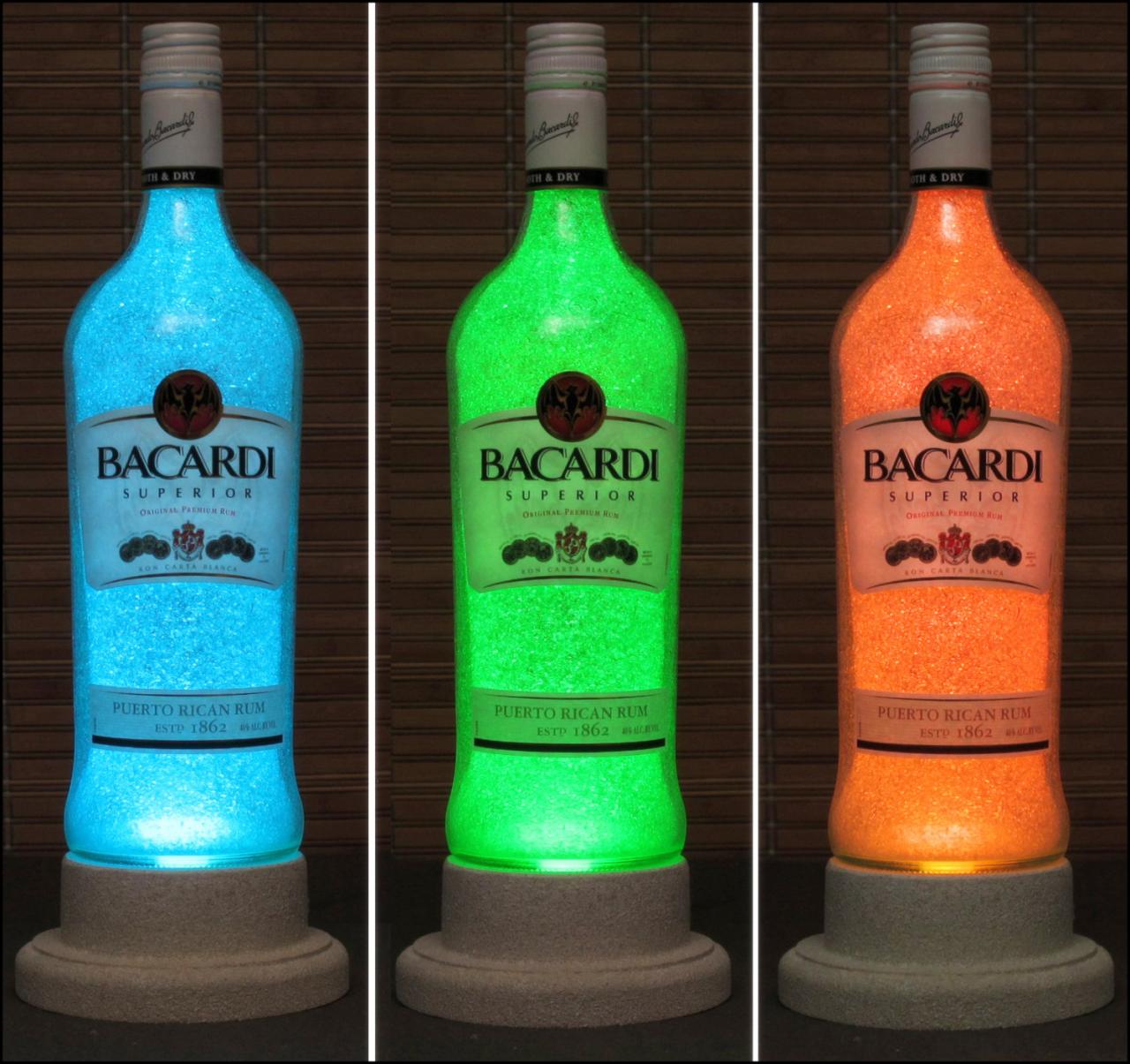 Bacardi Rum Color Changing Led Remote Controlled Eco Friendly Rgb Led Bottle Lamp/bar Light / Intense Sparkle-bodacious Bottles-