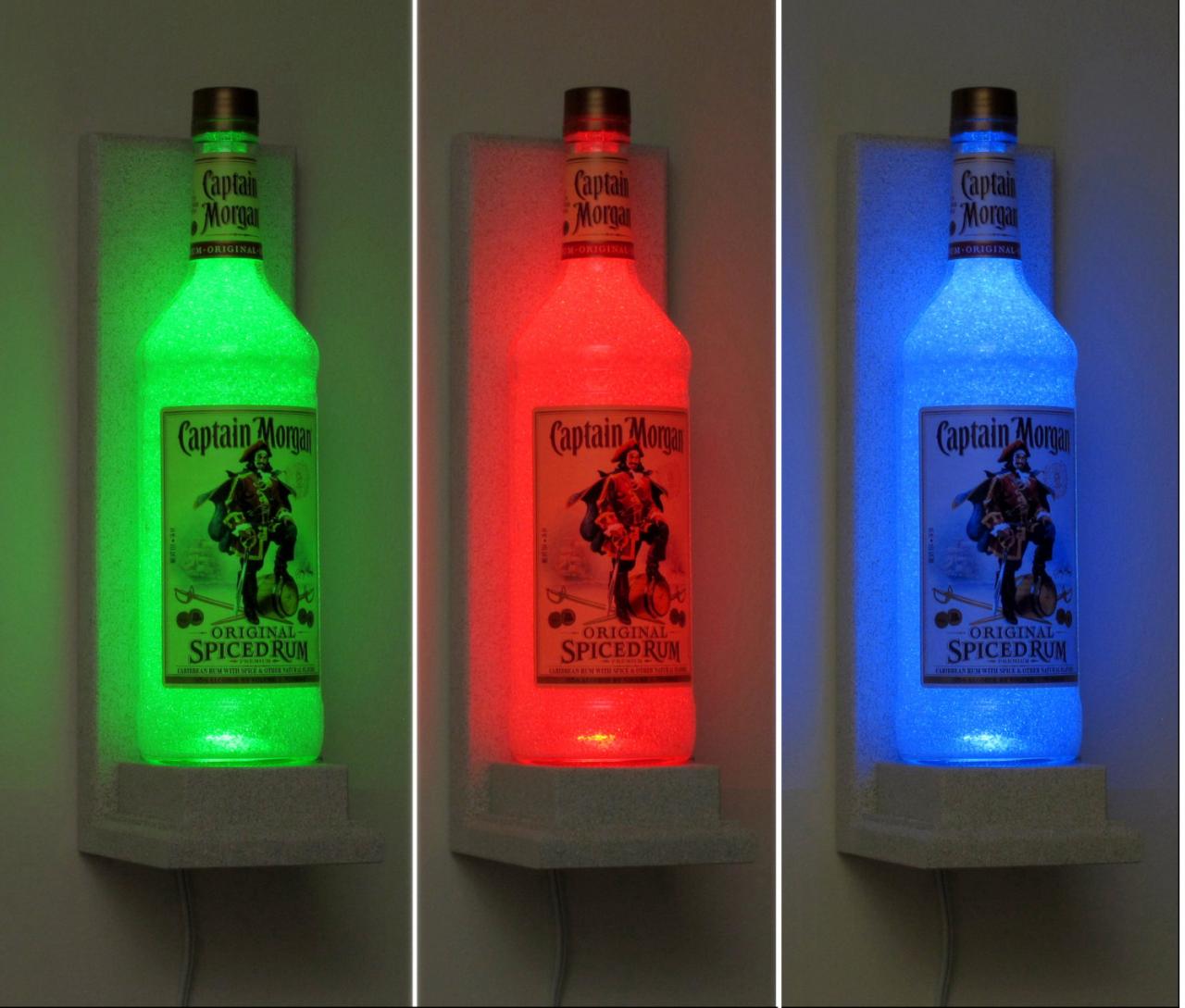 Captain Morgan Rum Wall Mount Color Changing Led Remote Controlled Sconce Bottle Lamp Bar Light Bodacious Bottles-