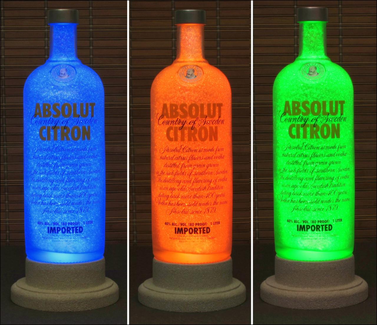 Absolut Citron Vodka Color Changing Led Bottle Lamp Remote Control Bar Light Intense Sparkle-bodacious Bottles-
