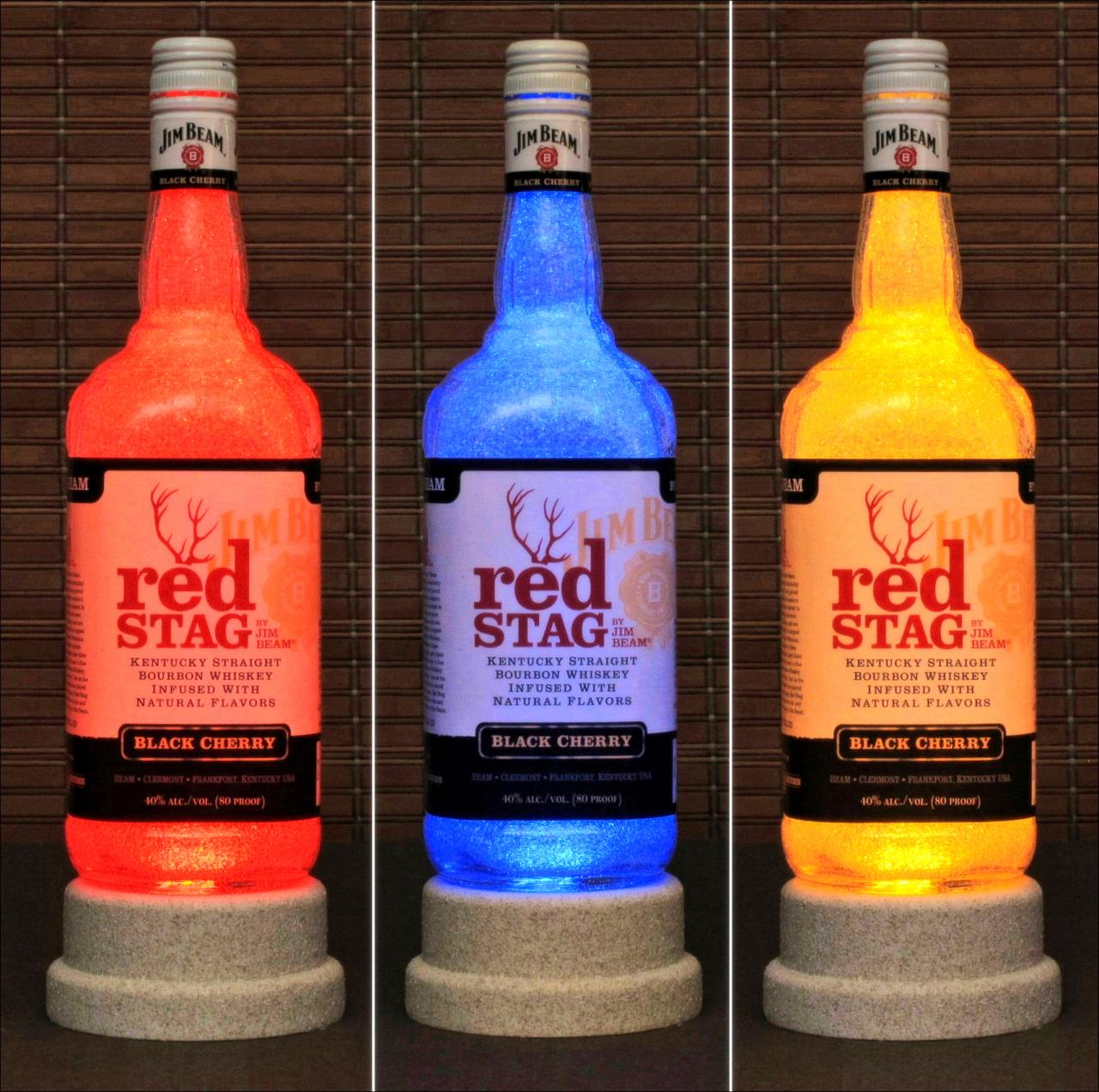 Jim Beam Red Stag Whiskey Color Changing LED Remote Controlled Eco Friendly rgb LED Bottle Lamp/Bar Light -Bodacious Bottles-