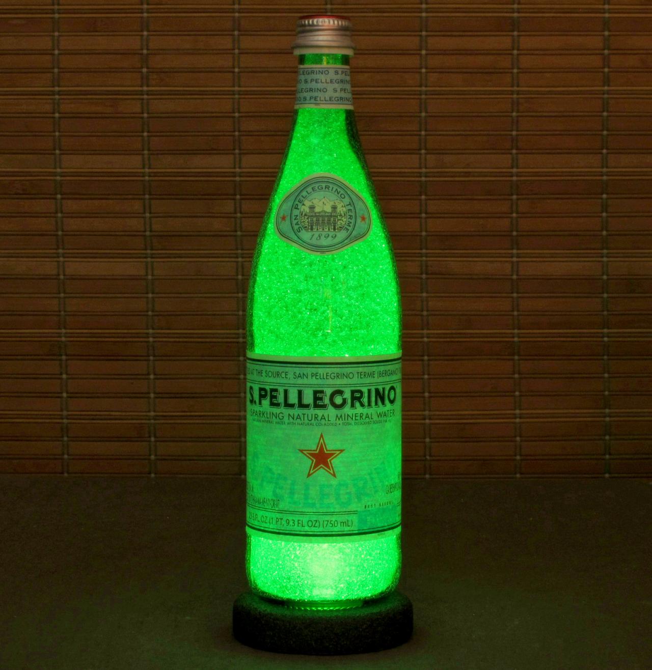 San Pellegrino 24 oz Bottle Lamp Bar Night Light Emerald Green Sparkle and Glow
