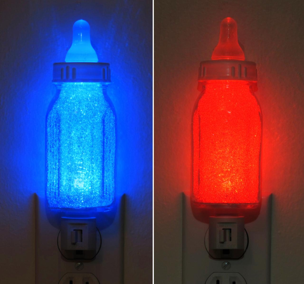 Infant Baby Bottle Night Light Blue Or Red Boy Girl Nursery Shower Gift Lamp