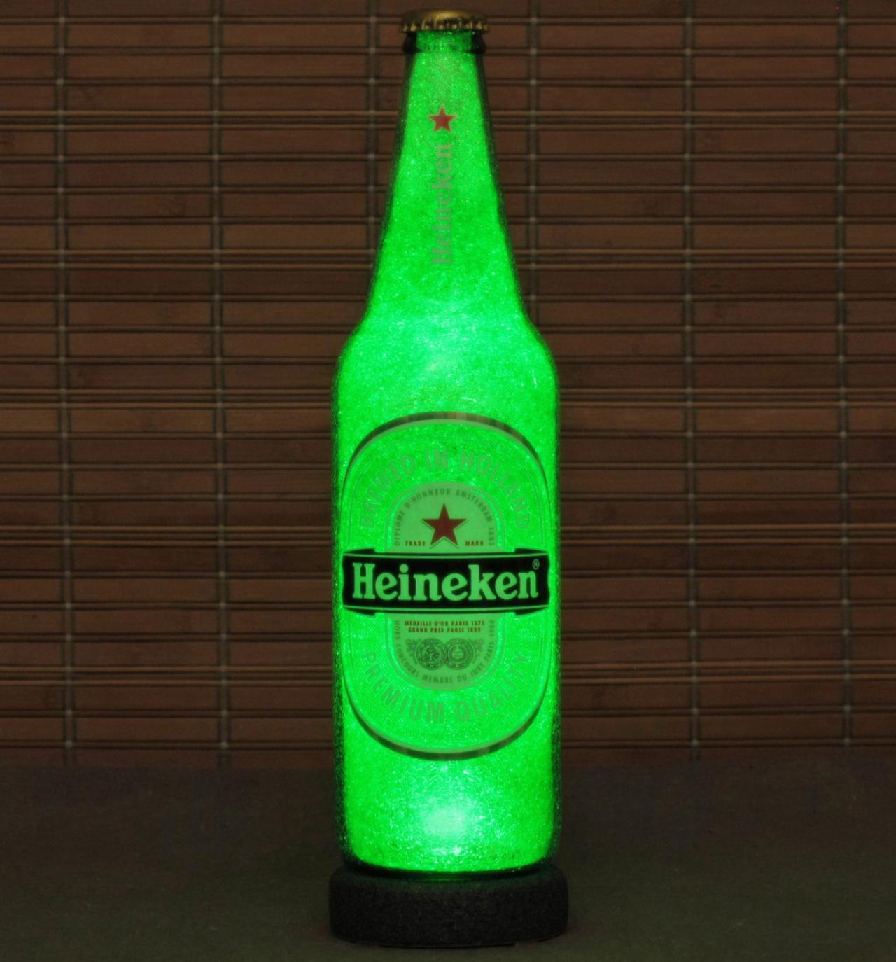Heineken Beer Big 24oz Emerald Green LED Beer Bottle Lamp Light Bar Man Cave Lighting
