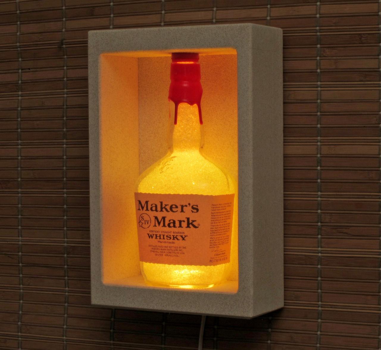 Makers Mark Color Changing Led Sconce Lighted Bottle Remote Controlled Shadow Box Wall Mount Liquor Bottle Lamp Bar Light Man Cave Decor