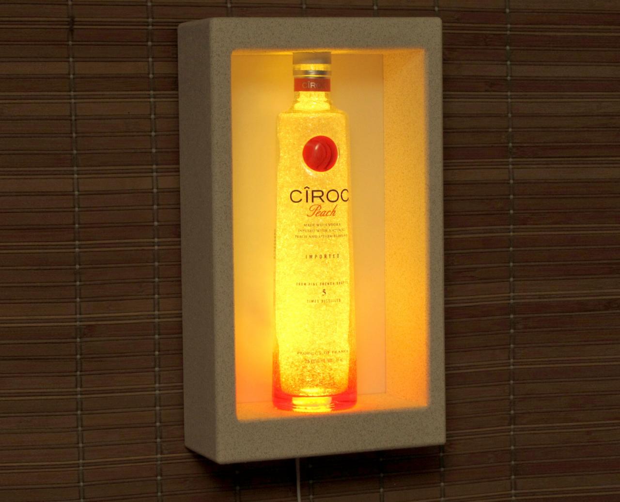 Ciroc Peach Vodka Shadowbox Wall Mount or Tabletop Color Changing Bottle Lamp Bar Light LED Remote Controlled Texas