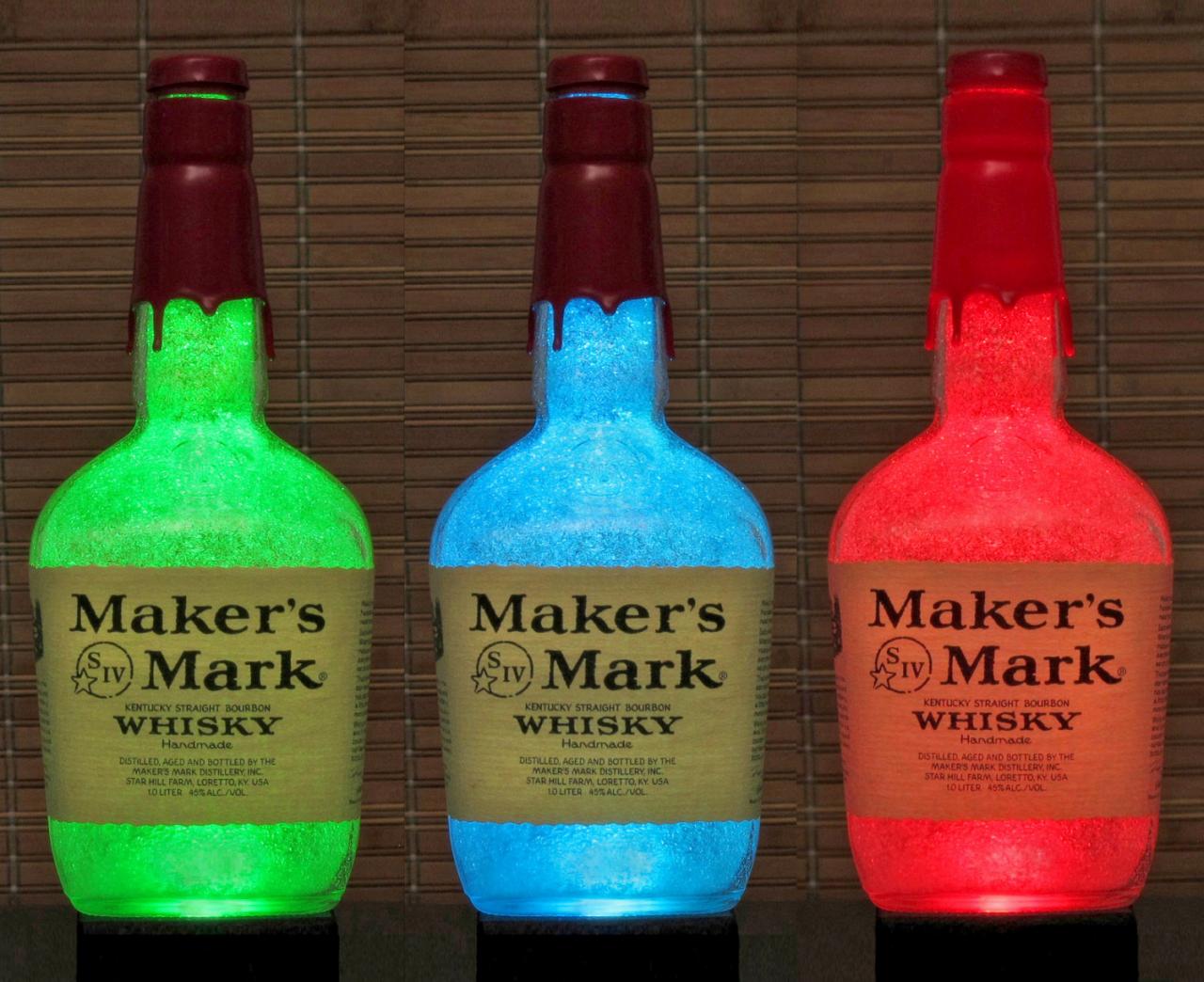 Makers Mark Kentucky Straight Bourbon Whiskey Color Changing Bottle Lamp Bar Light Led Remote Controlled Eco Led -bodacious Bottles-