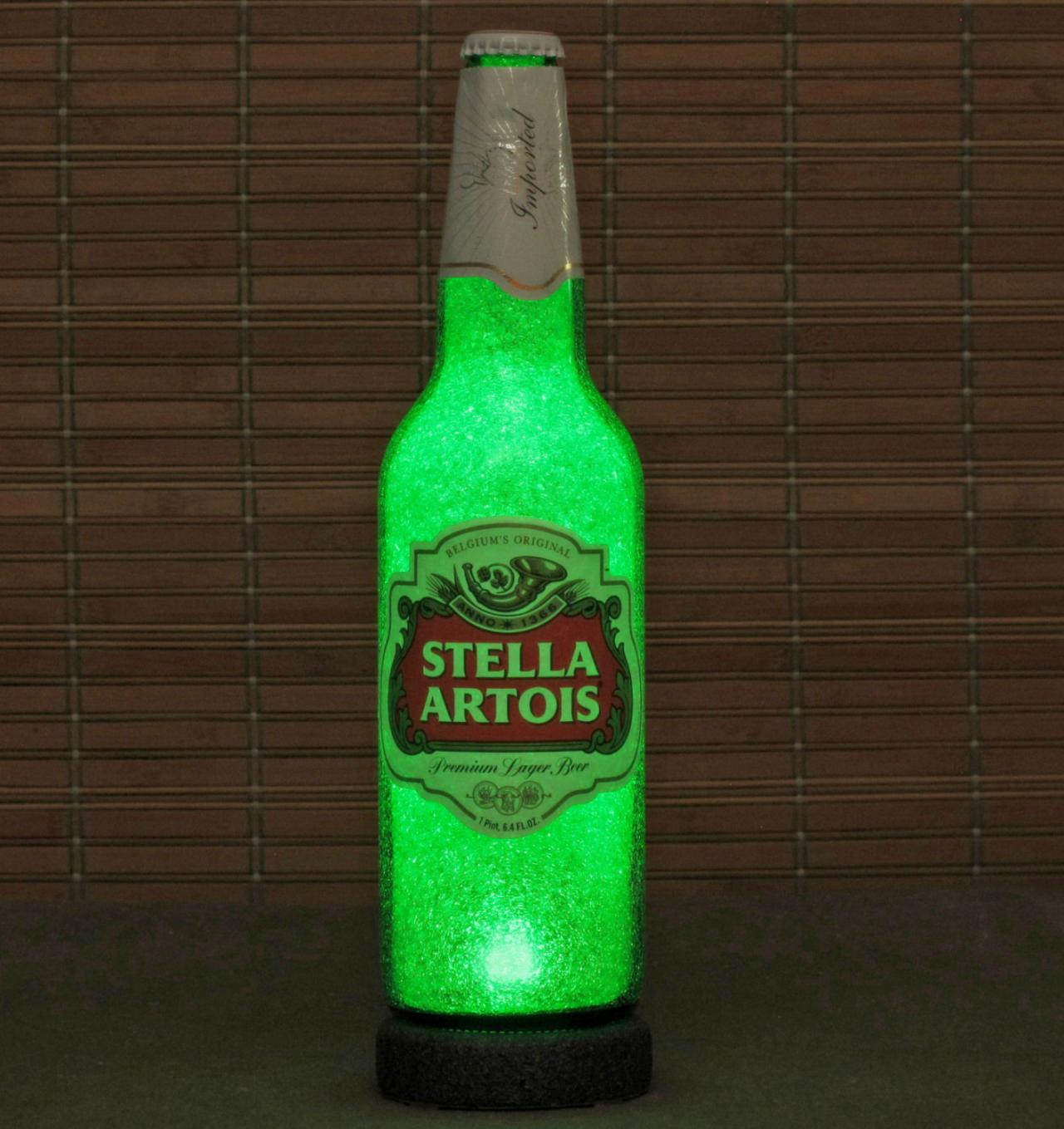 Stella Artois Led Beer Bottle Lamp Big 24oz Bar Light Man Cave Belgium Lager Emerald Green Glow Eco Led