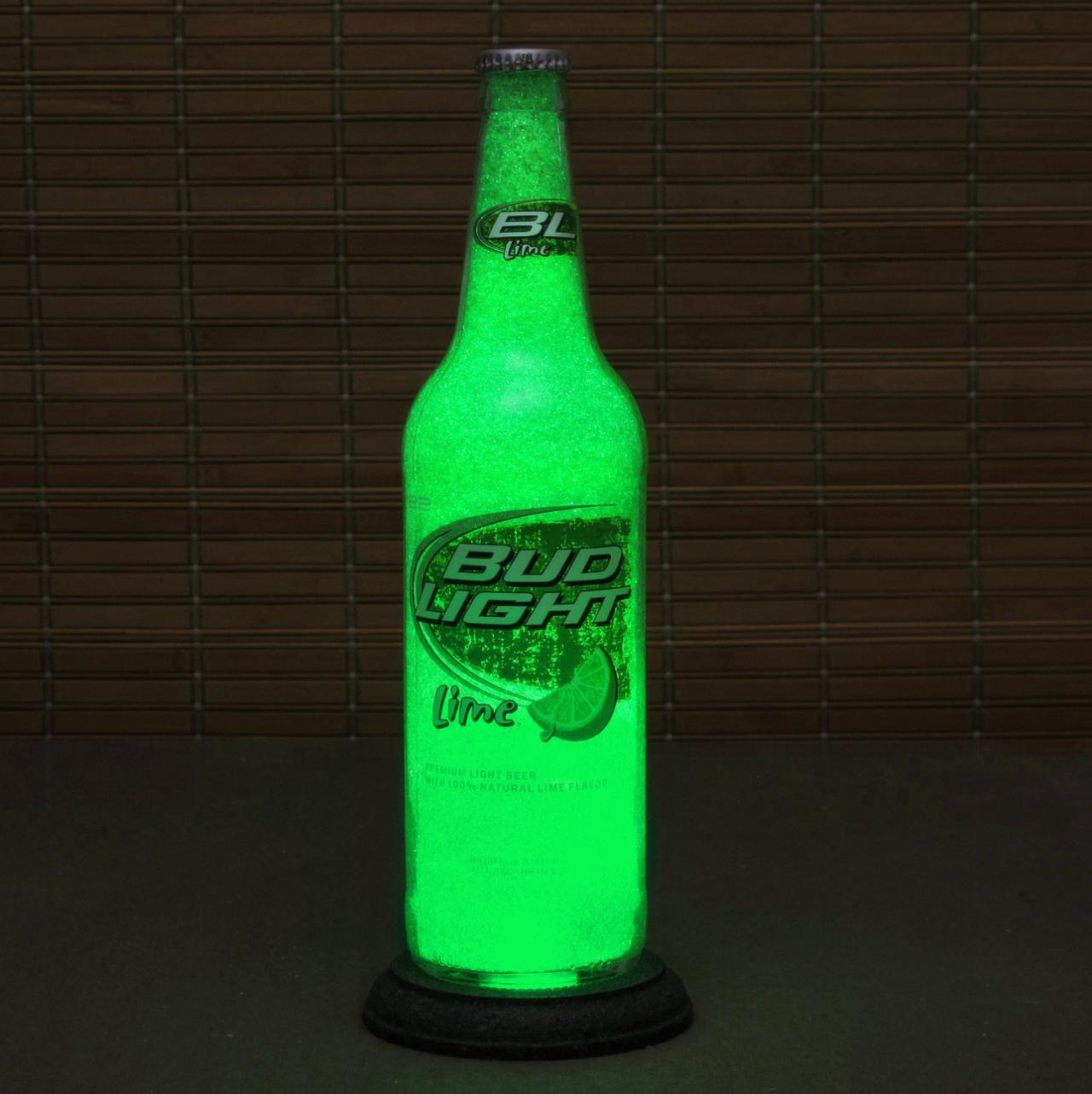Bud Lime Beer Lamp Big 22oz. Lime Green Sparkle And Glow St Patty's Day Glass Coating On Interior