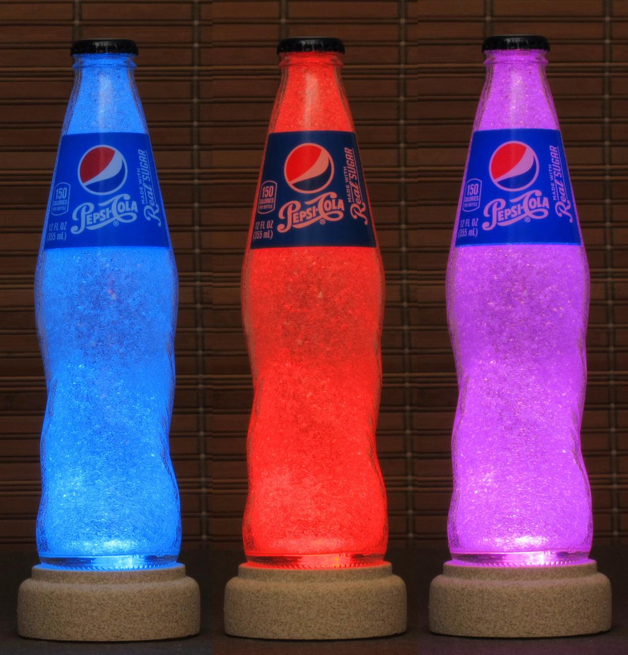 Pepsi Cola Soda 12 Oz Remote Control Color Changing Bottle Lamp Bar Light Accent Lamp Glass