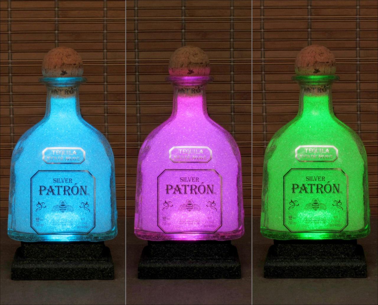 Patron Silver Tequila Remote Controlled 16 Color Changing LED Liquor Bottle Lamp Bar Light Man Cave Bodacious Bottles
