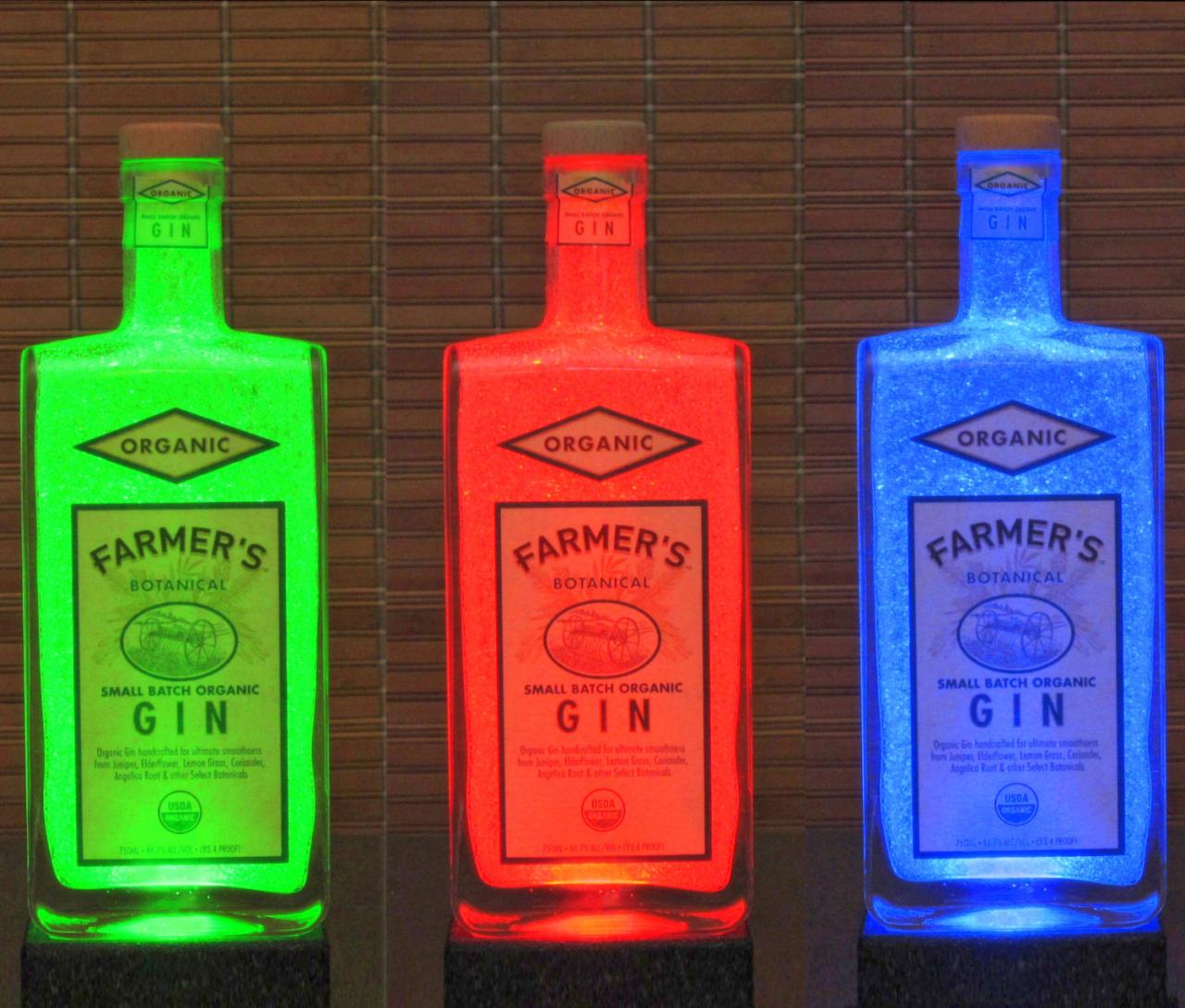 Farmers Organic Usa Gin Color Changing Remote Control Bottle Lamp Accent Light Led Bar Lamp