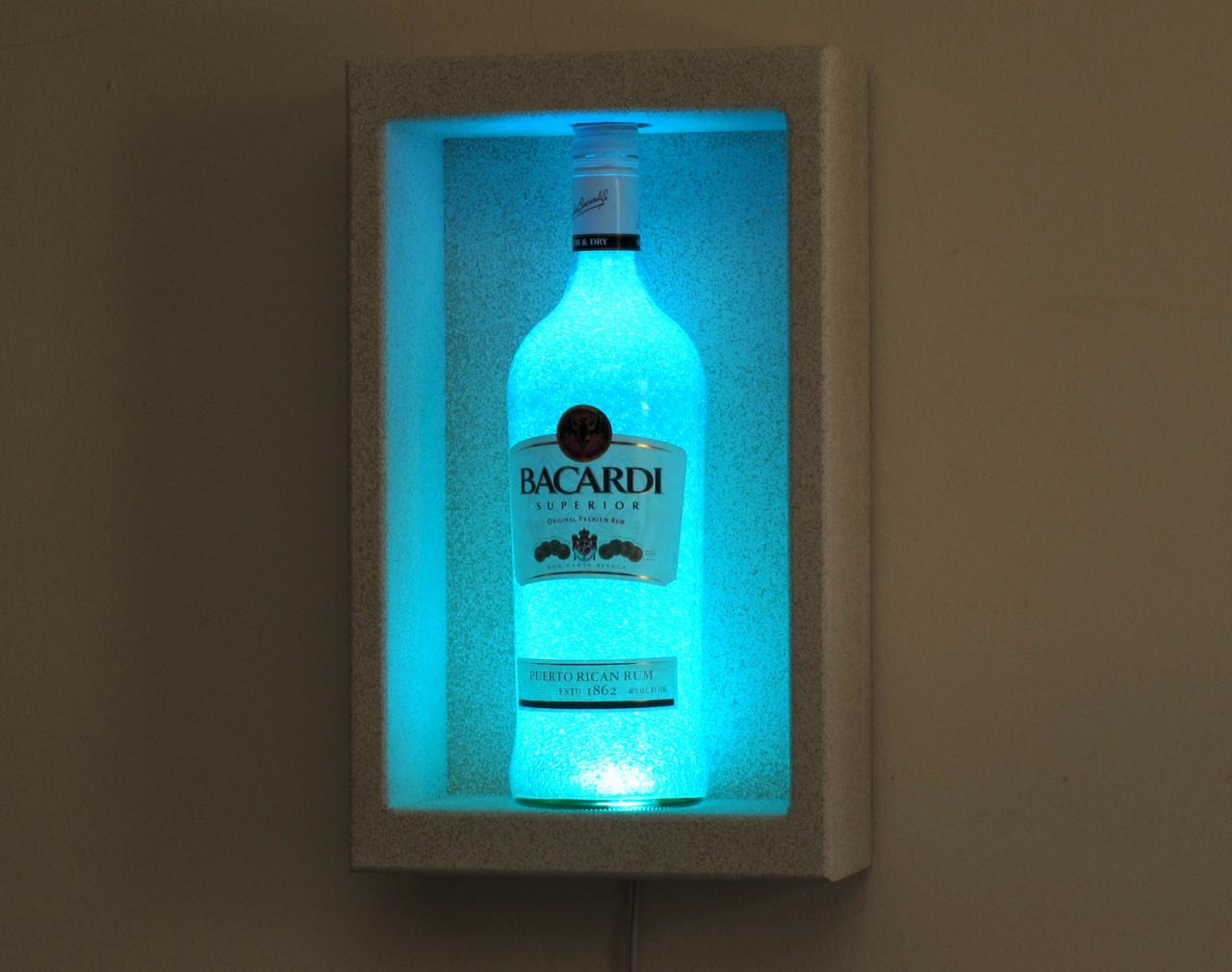 Bacardi Rum Shadow box Wall Mount or Tabletop Color Changing Bottle Lamp Bar Light LED Remote Controlled Eco Friendly
