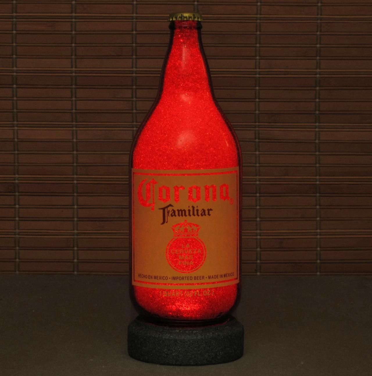 Corona Familiar 1 Quart Beer Lighted Bottle Lamp Cerveza Night Light Bar Man Cave Ruby Red Glow Mexico
