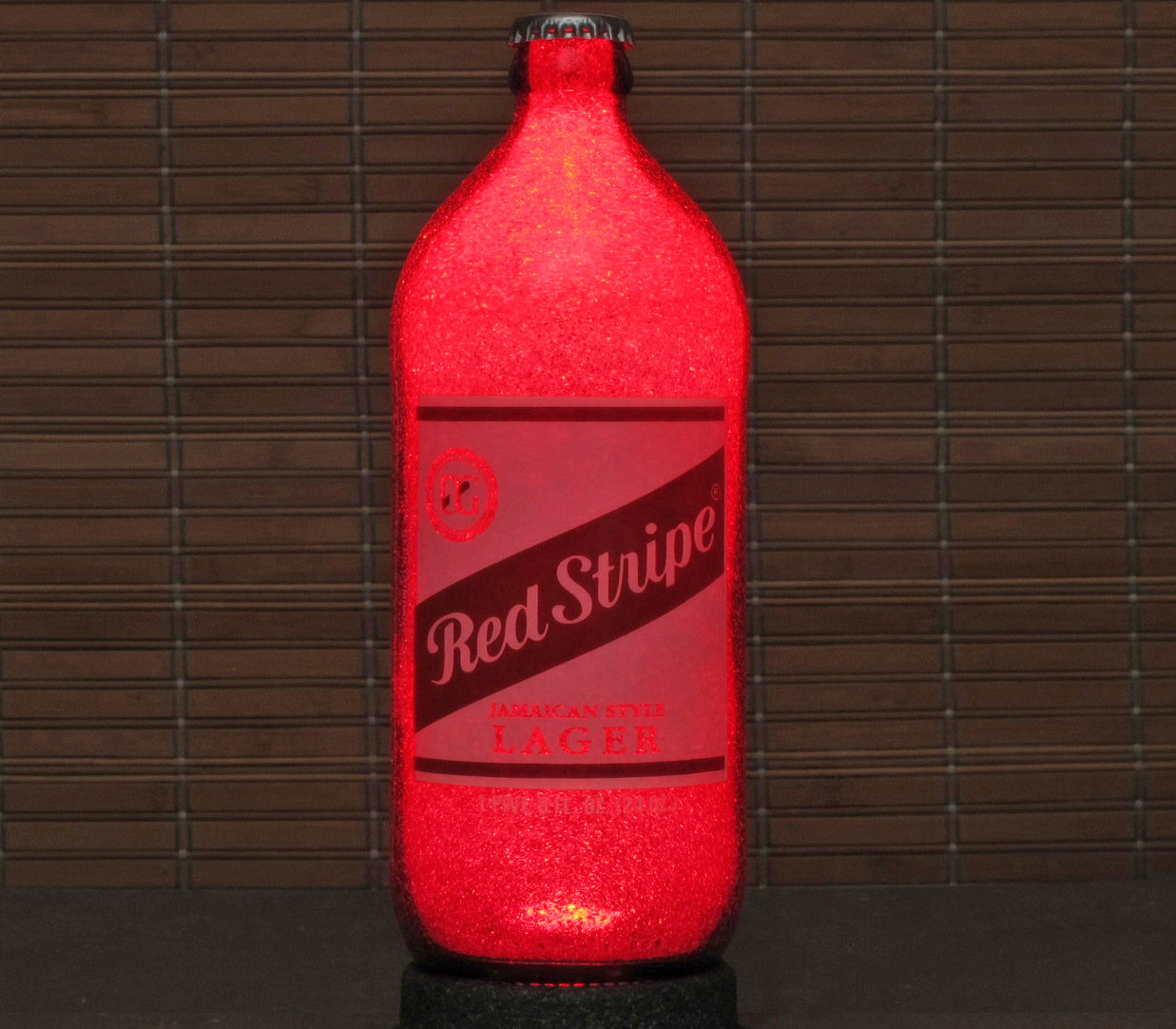Red Stripe Beer 24oz Led Lighted Bottle Lamp Night Light Bar Man Cave Eco Friendly Ruby Red Glow