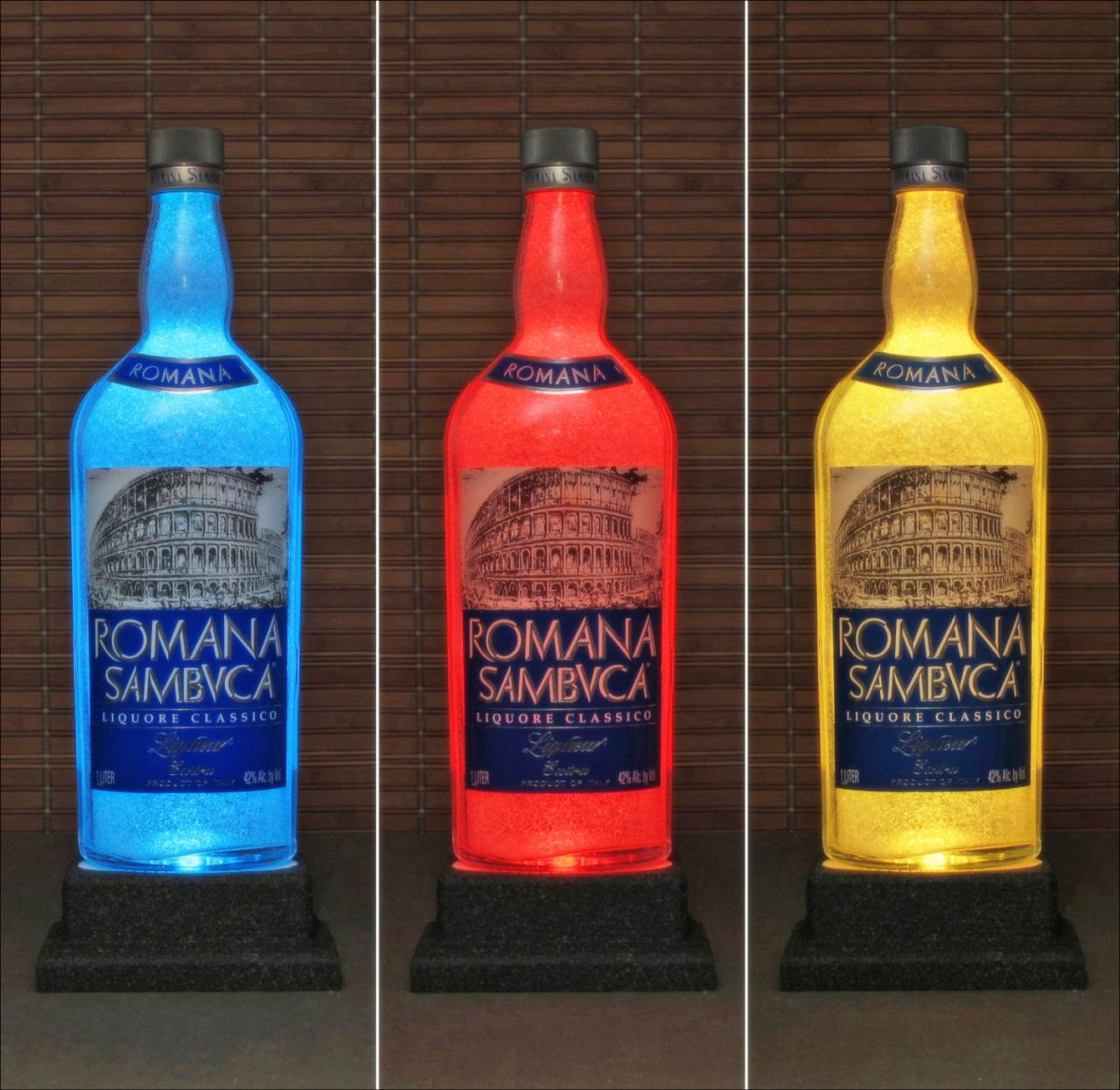 Romana Sambuca Liqueur Italy Color Changing Bottle Lamp Bar Light Led Remote Controlled-bodacious Bottles-