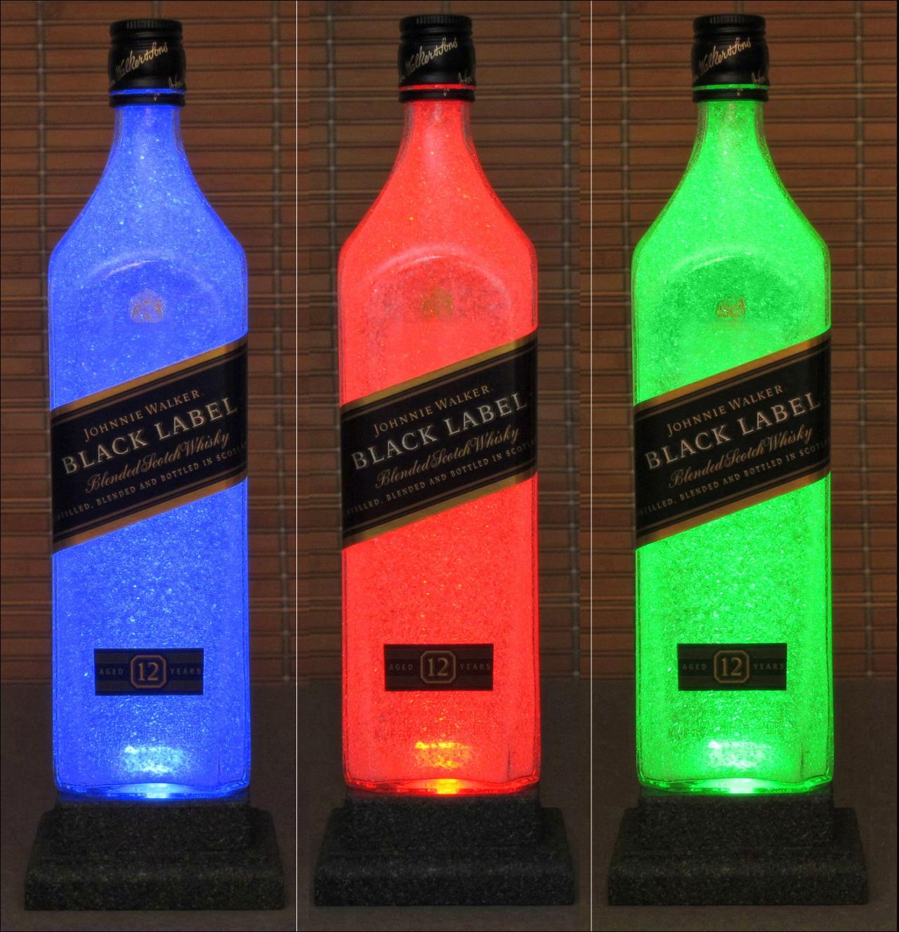 Johnnie Walker Black Label Whiskey Color Changing LED Remote Control Bottle Lamp Light Bodacious Bottles