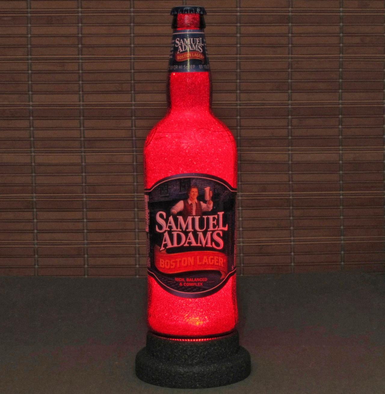 Samuel Adams 24oz Led Beer Bottle Lamp Light Bar Man Cave Deep Ruby Red Glow Usa Made