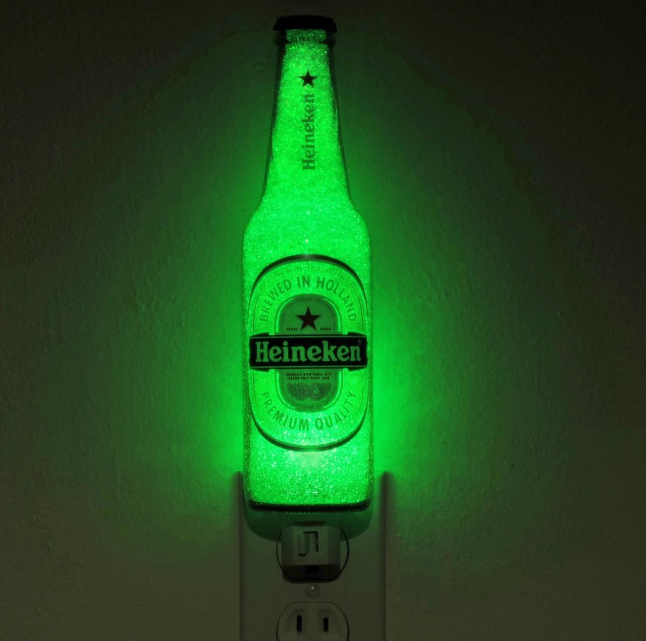 7oz Heineken Jumbo Night Light / Accent Lamp- Video Demo- Eco Led..."diamond Like" Glass Crystal Coating On Interior