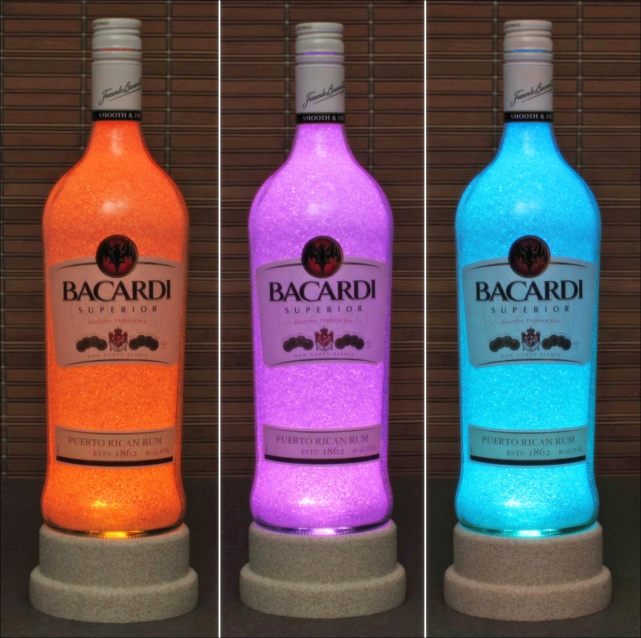 Bacardi Rum Color Changing Bottle Lamp Bar Light Led Remote Controlled Bodacious Bottles