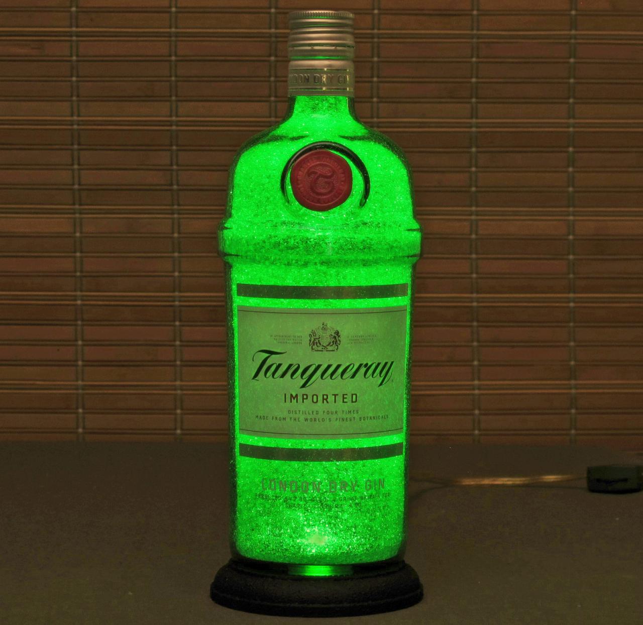 Tanqueray Gin Bottle Lamp/bar Light-video Demo-11 Year Led - Intense Sparkle & Glow / Diamond Like Glass Coating Inside