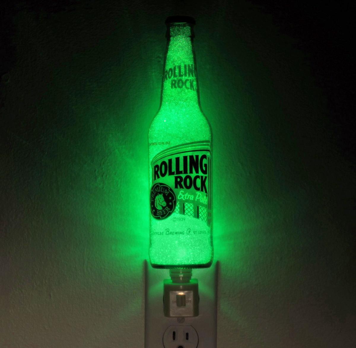 12oz Rolling Rock Night Light / Accent Lamp- Video Demo- Eco Led..."diamond Like" Glass Crystal Coating On Interior