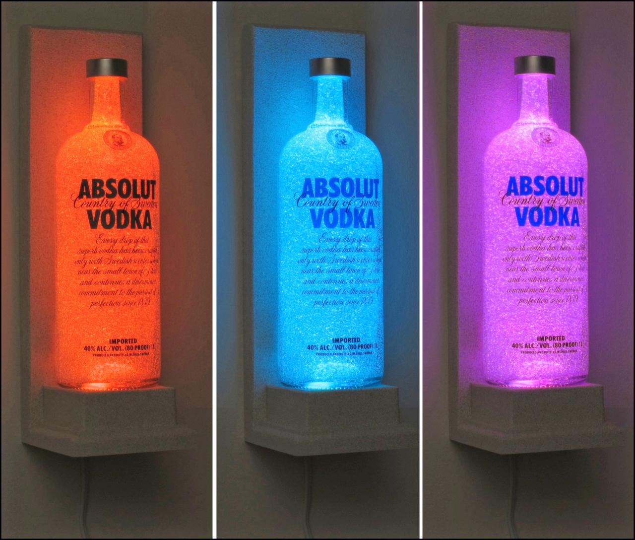 Absolut Vodka Wall Mount Vodka Color Changing LED Remote Control Bottle