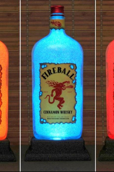 Fireball Cinnamon Whiskey LED Color Changing Remote Control Liquor Bottle Lamp Bar Light Man Cave Light