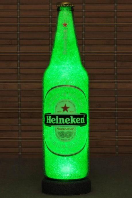 Heineken Beer Big 24oz Emerald Green LED Beer Bottle Lamp Light Bar Man Cave Lighting