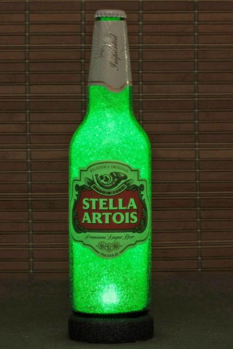 Stella Artois LED Beer Bottle Lamp Big 24oz Bar Light Man Cave Belgium Lager Emerald Green Glow eco led