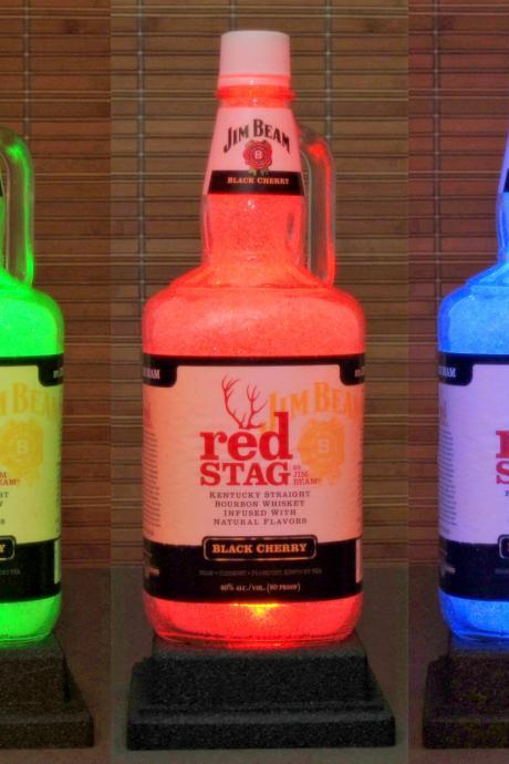 Jim Beam Red Stag Bourbon Whiskey Big 1.75 Liter Bottle Lamp Color Changing Remote Controlled LED Bar Light Bodacious Bottles