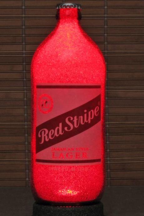 Red Stripe Beer 24oz LED Lighted Bottle Lamp Night Light Bar Man Cave Eco Friendly Ruby Red Glow