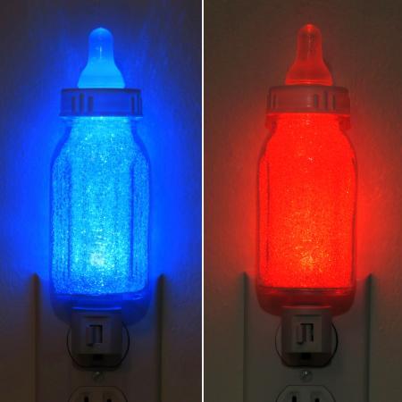 Infant Baby Bottle Night Light Blue or Red Boy Girl Nursery Shower Gift Lamp