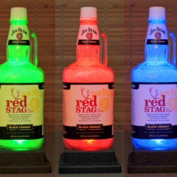 Jim Beam Red Stag Bourbon Whiskey Big 1.75 Liter Bottle Lamp Color Changing Remote Controlled LED Bar Light Bodacious Bottles