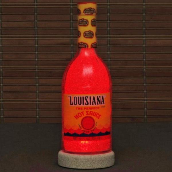 Louisiana Hot Sauce Glass Bottle Lamp Night Light New Orleans Ruby Red Glow